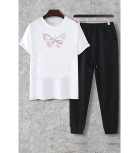 Unisex Butterfly 2'li Eşofman Takımı (Beyaz)