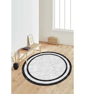 Dijital Baskılı Kaymaz Taban Yıkanabilir Yuvarlak Salon Halısı Koridor Halısı Paspas NDY-HT-364 (Gri)