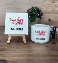 Sosyal Hizmetler Uzmanı Hediye Seti Kupa Bardak T Kulplu ve Dekoratif Taş Sosyal Hizmetler Uzmanına Hediye (Model 6)
