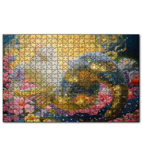 Cakapuzzle Altın Saçlı Deniz Kızı Çiçekler Japon Balığı Puzzle Yapboz MDF(Ahşap) (255 Parça)