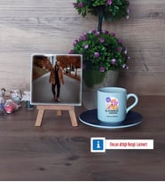 İş Güvenliği Uzmanı Fotoğraflı Dekoratif Taş, Ahşap Altlıklı Türk Kahvesi Fincanı Hediye (Model 4)
