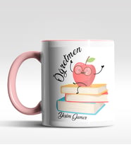 Kişiye Özel Öğretmen Tasarımlı Siyah Kupa (Beyaz-Pembe)