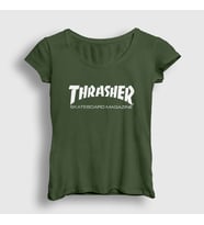 Presmono Kadın Sarı Logo V5 Thrasher T-Shirt 279228tt (Haki)