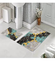Banyo Halısı Ikili Klozet Takımı Kaymaz Tabanlı (60 xm x 100 cm + 40 cm x 60 cm)  (Turkuaz)