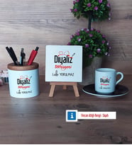 Diyaliz Teknisyeni Hediye Seti Dekoratif Taş, Kalemlik, Ahşap Altlıklı Türk Kahvesi Fincanı Hediye Diyaliz Teknisyenine Hediye (Model 7)