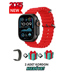 Akıllı Saat Watch ULTRA2 49MM Kordon Hediyeli - Son Versiyon (Siyah-Kırmızı)