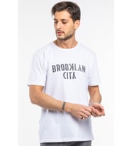 Süperlife Erkek Bisiklet yaka Brooklyn City Baskılı Tişort SPR 253 (Beyaz)