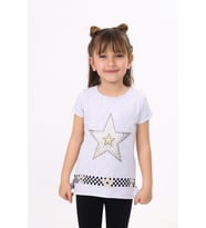 Toontoy  Kız Çocuk T-Shirt Yıldız Baskı ( Gri-Melanj)