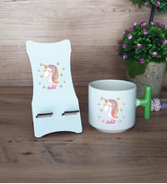 Unicorn Hediye Sepeti Kupa Bardak T Kulplu ve Ahşap Telefon Standı Kadın Arkadaşa Doğum Günü Hediyesi (Model 8)