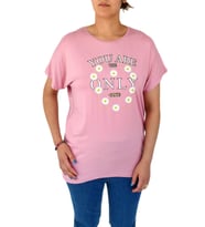 Kadın Yuvarlak Yaka Baskılı Tişört BGL-ST01975 (Pembe)