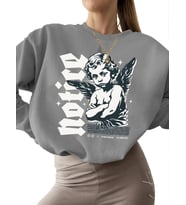 Aşk tanrısı duyurusu Baskılı kadın kalın Bej erkek unisex 3 iplik şardonlu bisiklet yaka Sweatshirt (Gri)