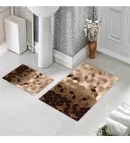 Banyo Halısı Ikili Klozet Takımı Kaymaz Tabanlı (60 xm x 100 cm + 40 cm x 60 cm)  (Kahverengi)