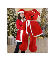 140 Cm Noel Baba Pelerinli - Şapkalı Ayıcık, Yeni Yıl Yılbaşı Hediyesi (Kırmızı)