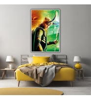Metal Çerçeveli Temperli Cam Tablo Film Karakteri Loki (Gümüş)