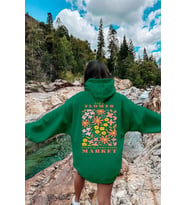 Flower Baskılı Oversize Sweatshirt (Yeşil)