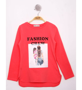 Toontoy Kız Çocuk Fashion Baskılı Tişört (Nar Çiçeği)