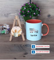 Paramedik Kupa Bardak Beyaz ve Fotoğraflı Ahşap Anahtarlık Hediye (Model 13)
