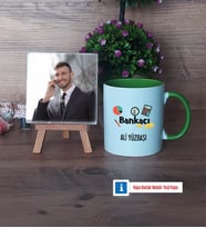 Bankacı Fotoğraflı Dekoratif Taş, Kupa Bardak Beyaz Hediye (Model 14)