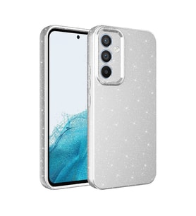 Galaxy S24 Plus Kılıf Kamera Korumalı Simli Lüks Koton Kılıf (Gümüş)