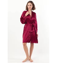 Pierre Cardin Kadın Saten Gecelik Sabahlık Takım-13167 (Bordo)