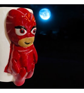3D Kabartma El Emeği Göz Nuru Pijamaskeliler Pjmasks Seramik Kupa Bardak 400 ml Hediye Paketi Yapılır (Kırmızı)