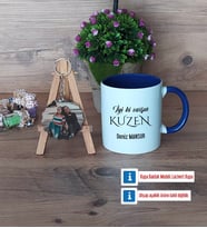 Kuzene Hediye Kupa Bardak Beyaz ve Fotoğraflı Ahşap Anahtarlık Hediye (Model 3)