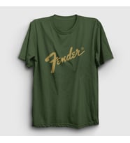 Presmono Unisex Beyaz Logo Fender Gitar Gitarist T-Shirt 442500tt (Haki)