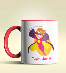 Kişiye Özel Benim Süper Annem Tasarımlı Pembe Kupa Bardak (Kırmızı)