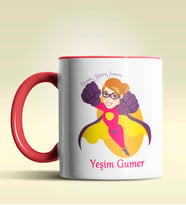 Kişiye Özel Benim Süper Annem Tasarımlı Pembe Kupa Bardak (Kırmızı)