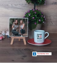 Ablaya Hediye Fotoğraflı Dekoratif Taş, Ahşap Altlıklı Türk Kahvesi Fincanı Hediye (Model 8)