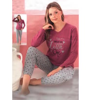 Fawn Kadın Little İnterlok Uzun Kol Pijama Takımı (8237) (Mürdüm)