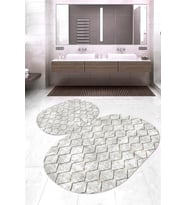 Dijital Baskılı Kaymaz Taban Yıkanabilir Oval 2'li Klozet Takımı Banyo Paspası NOKZ-HT-372 (Krem)