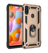 Samsung Galaxy A11 Uyumlu Kılıf Standlı Manyetik Yüzüklü Military Magnetic Ring Polycarbonate and TPU Case (Gold)