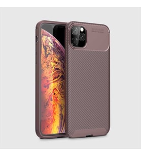 Uyumlu Model Apple iPhone 11 Pro Kılıf Karbon Silikon Case (KAHVE)