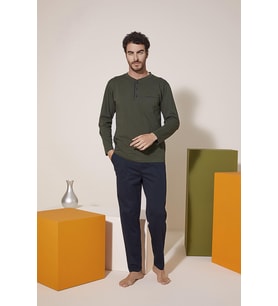 KLY 9210 Erkek Midi Yaka Pijama Takım