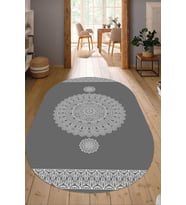 Dijital Baskılı Kaymaz Taban Yıkanabilir Oval Salon Halısı Mutfak Halısı Yolluk NDO-SD-619 (Gri)