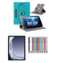 Samsung Galaxy Tab A9 Plus 11" Uyumlu Standlı Tablet Kılıfı + Kırılmaz Ekran Koruyucu+ Dokunmatik Kalem (Turkuaz)