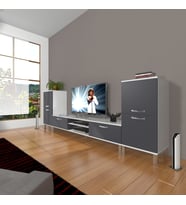 Decoraktiv Eko On2 Mdf Dvd Krom Ayaklı Tv Ünitesi Tv Sehpası (Beyaz - Antrasit)