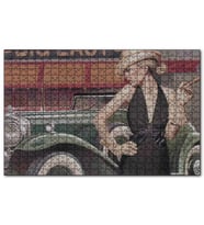 Cakapuzzle Yeşil Antika Araba ve Puro İçen Kadın Puzzle Yapboz MDF (Ahşap) (1000 Parça)