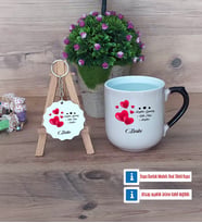 Sevgililer Günü Hediyesi Kupa Bardak Kırmızı ve Ahşap Anahtarlık Hediye (Model 9)
