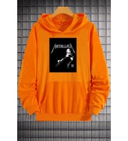 Unisex Metalica Baskılı Oversize Sweatshirt (Turuncu)