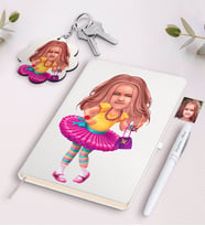 BK Gift Kişiye Özel Kız Çocuk Karikatürlü Siyah Defter Kalem Ve Anahtarlık Hediye Seti-11 (Model 2)
