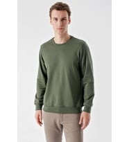 Slimfit  Bisiklet Yaka Düz Renk 2 iplik Erkek Sweatshirt (Koyu Yeşil)
