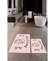 EVDEYA Dijital Baskılı Modern Yıkanabilir İkili Banyo Halısı Paspas Klozet Takımı, KLOZET-11-BEYAZ, (Pembe)