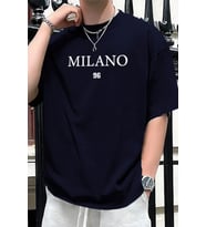 Erkek Milano Baskılı Oversize Tshirt (Lacivert)