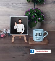 Jeoloji Mühendisi Fotoğraflı Dekoratif Taş, Ahşap Altlıklı Türk Kahvesi Fincanı Hediye (Model 1)