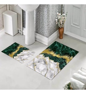 Banyo Halısı Ikili Klozet Takımı Kaymaz Tabanlı (60 xm x 100 cm + 40 cm x 60 cm)  (Siyah)