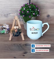 Eczacı Kupa Bardak Beyaz ve Fotoğraflı Ahşap Anahtarlık HediyeEczacıya Hediye Eczacılar Günü Hediyesi (Model 5)