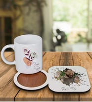 Kişiye Özel Tasarım Kupa Bardak Ve Fotoğraflı Ahşap Bardak Altlığı 99138 (Füme)