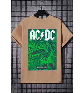 Unisex Acdc Baskılı T-shirt (Bej)
